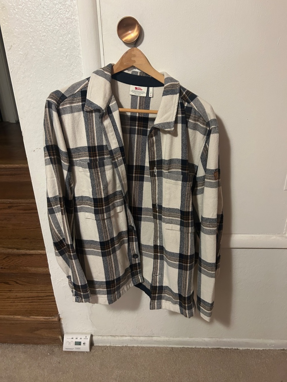 Fjallraven Men's Plaid Lightweight Shirt Jacket in Cream, Navy & Brown
